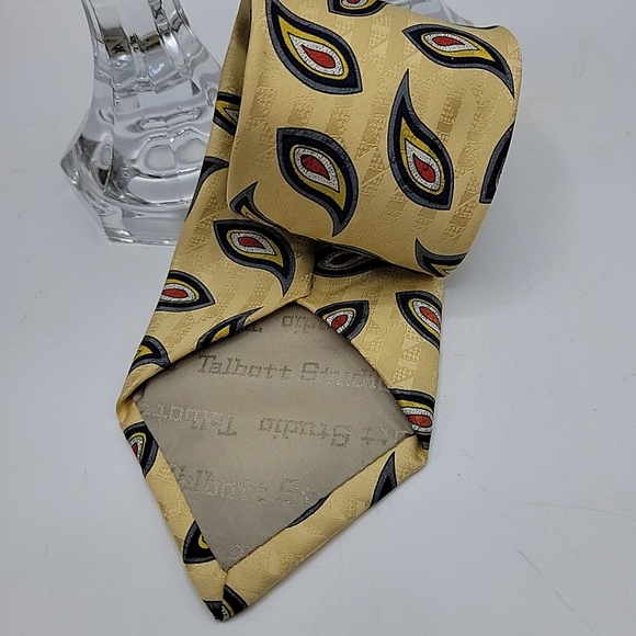 TALBOTT STUDIO Oxford Shop HAND SEWN SILK TIE Yellow Blue Red White Jacquard - Picture 7 of 8